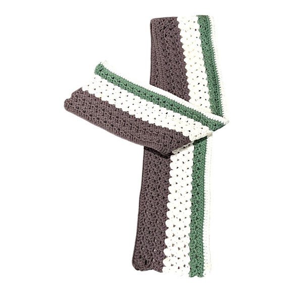 Handmade Crochet Knit Scarf Gray, green & white. - Picture 2 of 4